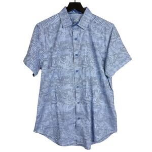 Robert Graham Blue White Gray Swirl Plaid Button Up Shirt Classic Fit - M